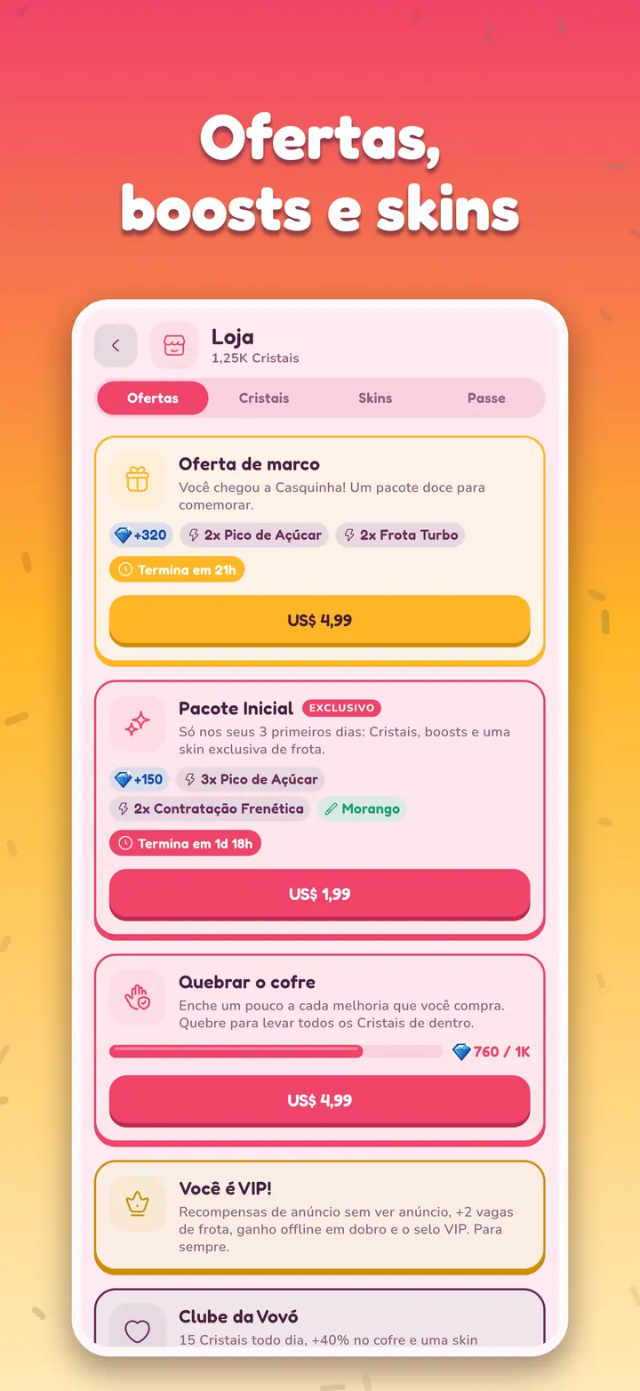 Ofertas, boosts e skins